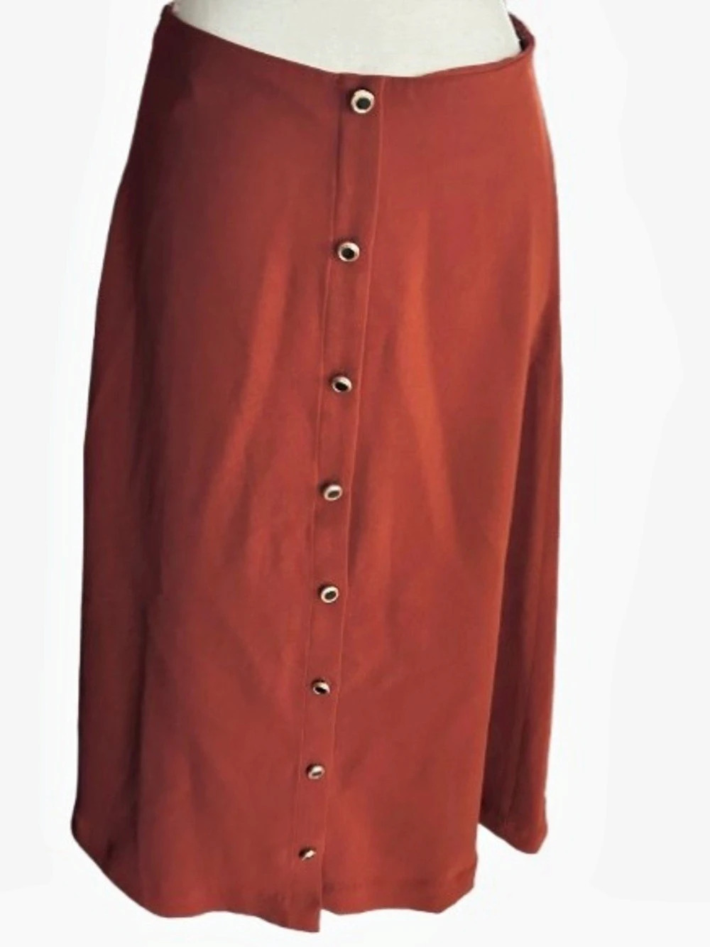 REFORMATION Button-Front Midi Skirt Rust Warm Copper Brown Aline Designer Small